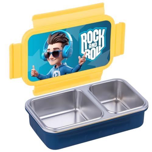 Image of Aliensware 4D Bento Kids Lunch Box with 2 Compartment, Microwave-Safe BPA Free Advance Coating Stainless Steel Kids Lunch Box, Food Grade Tiffin Box for School, College, Picnic, office-500ml(MB02-YEL)