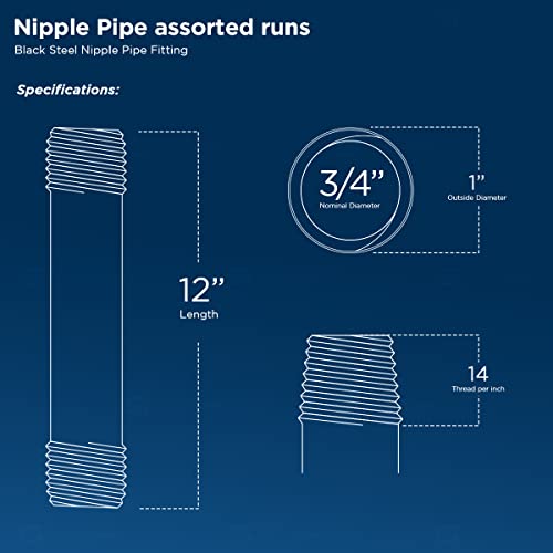 Everflow Supplies Npbl3412 12" Long Black Steel Nipple Pipe Fitting With 3/4" Nominal Size Diameter #TOP1
