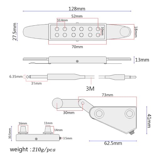 12 Sound Hole Guitar Pickup,Magnetic Pickup Transducer with Volume Tone Tuner Kit for Acoustic Guitar - Thumbnail 6