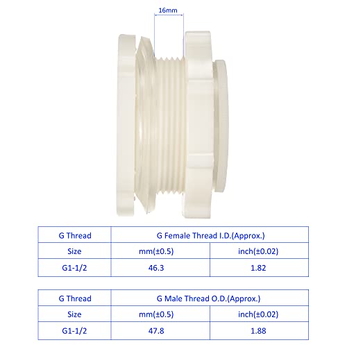 M METERXITY 1 Set ABS Bulkhead Fitting, Threaded Bulkhead Water Tank Connector, with PVC Plug Fitting, Apply to Aquariums - Image 4