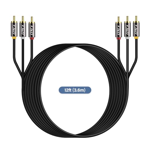 J&D Audio Video RCA Cable, Gold Plated 3 RCA Male to Male Stereo AV Cable - 12 Feet, Compatible with Set-Top Box, Speaker, Amplifier, DVD Player