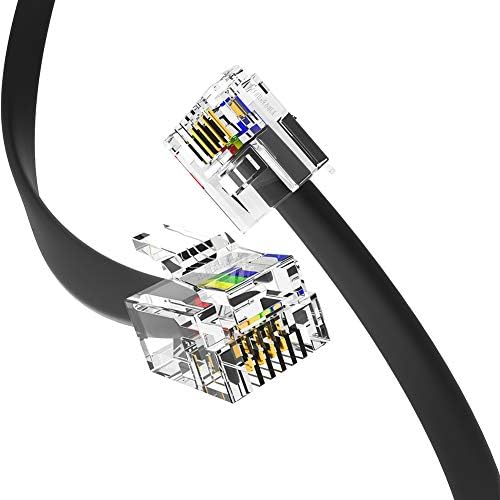 (2 Pack) 1.5 Foot Telephone Cord, Professional Grade Made in USA, 6P4C Male RJ11 Plugs with 50 Micron Gold Contacts, Pure Copper Wire Phone Line Cable (18 Inches, Black)