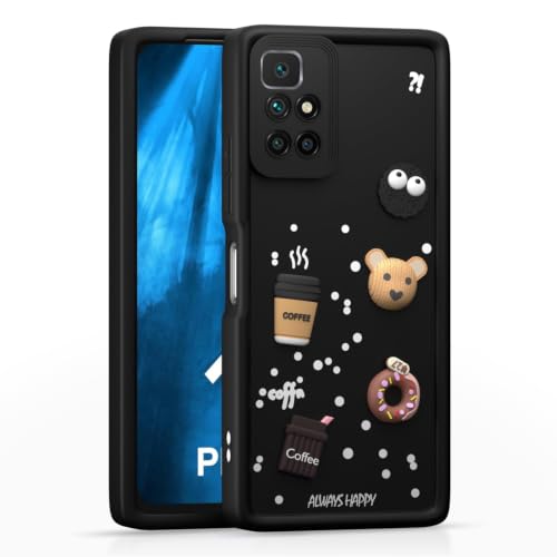 Image of Bintage Cute Fun Taddy Cartoon 3D Ball Bear Milk Donut Coffee Cup Silicon Case Full Body & Camera Protection Back Cover Compatible for MI Redmi 10 Prime - Black