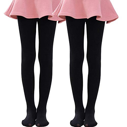 Tulucky Girls Ultra Soft Dance Tight Warm Thin Fleece Lined Ballet Little Kid/Big Kid Footed Leggings(2Packblack,Xl) #TOP22