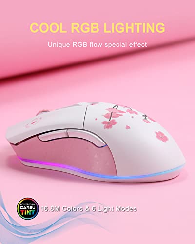 Dareu Sakura Pink Wireless Wired Gaming Mouse, Dual-Mode Rechargeable 7 Programmable Buttons,10K Dpi,Rgb And 7 Adjustable Dpi Levels Up To [150Ips] [1000Hz Polling Rate] For Pc Notebook Mac #TOP1