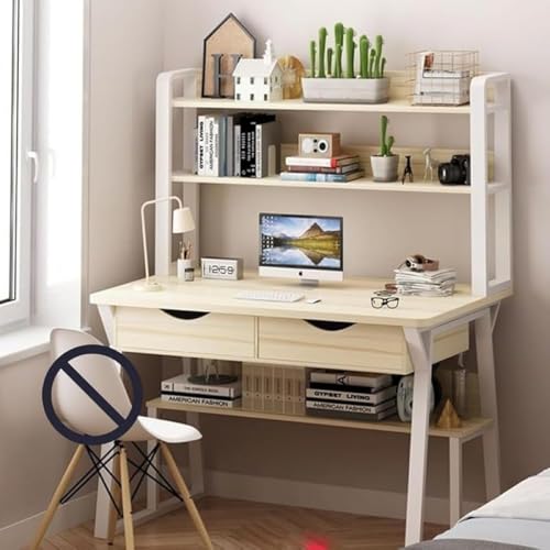 GEBYUI パソコン 卓上 デスクトップ 本棚一体型 シンプル モダン 学生 寝室 学習机 オフィスデスク 学習机 子供用テーブルセット 文具収納 多機能 安全・安心設計 ホーム多機能 大容量トレイ ホーム学生デスク 本棚 組み合わせ 多層収納スペース