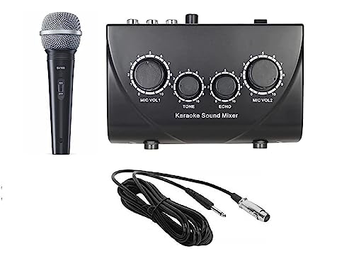 kh Hayden Portable Karaoke System Sound Echo Mixer Set with 1 Dynamic Microphone for karoake TV PC Amplifier Speaker Smartphone Mini Music Setup Enjoy Singing (Wired Mike) multicolour