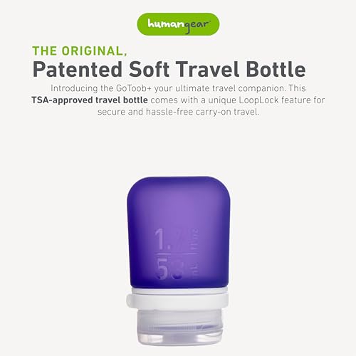 Image of humangear GoToob+ (Small) | Refillable Silicone Travel Bottle | Locking Lid | Food-Safe Material | Purple, Small (1.7 fl.oz; 53ml)