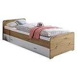 Stella Trading Duplo Moderna Tumbona tándem con Dos Superficies de Descanso, 90 x 200 cm, práctica Cama Juvenil en Aspecto de Roble Artesano, Blanco, 97 x 67 x 206 cm (Ancho x Alto x Profundidad)