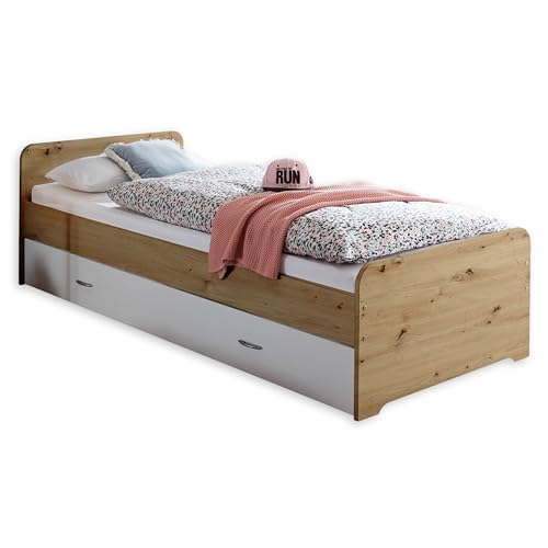 Stella Trading DUPLO Moderne Tandemliege mit Zwei Liegeflächen 90 x 200 cm - Praktisches Jugendzimmer Kojenbett in Artisan Eiche Optik, Weiß - 97 x...