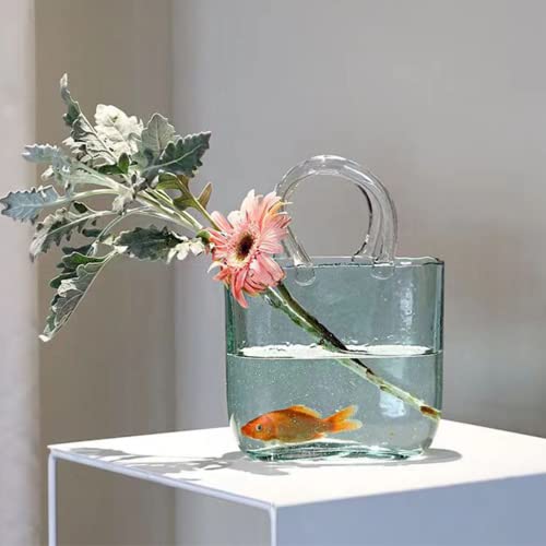 Purse Vase for Flowers, Transparent Bubble Handbag, Glass Vase Hand Basket for Water-Cultured Flower