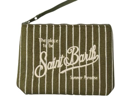 Saint Barth MC2 POCHETTE IN SPUGNA A RIGHE VERDE MILITARE