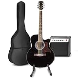 MAX Guitarra Electroacústica Set Completo - Cuerpo Dreadnought, Amplificador 40W, Funda, Soporte, Afinador, Púas, Correa, Cuerdas Repuesto - Ideal para Principiantes y Profesionales