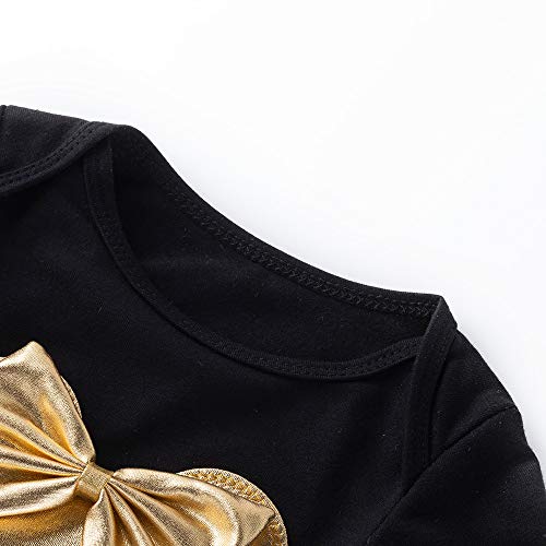 Amberetech Infant Girls 4Pcs Mini Mouse Gold Shorts Set Cotton Romper+Bloomers+Shoes+Headband Outfit (Black-Short, 12-24 Months) #TOP3