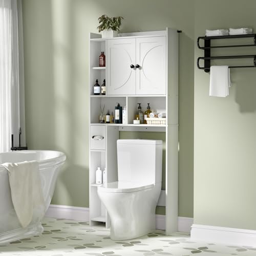infurnic Over The Toilet Storage Cabinet, Farmhouse Storage Cabinet Above Toilet Bathroom Organizer with Toilet Paper Holder Space Saving for Bathroom, Laundry Room&Small Space, White - Thumbnail 3