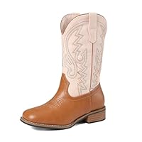 Atsroel Cowboy Boots Square Toe Kids Boots Embroidered Western Boots Cowgirl Boots For Toddler/Little Kid/Big Kid