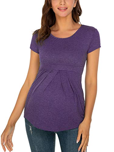 Love2Mi Blusa de maternidad para mujer embarazada manga 3/4 y manga corta para maternidad hermosa y elegante camiseta, S-Lila, S Cover