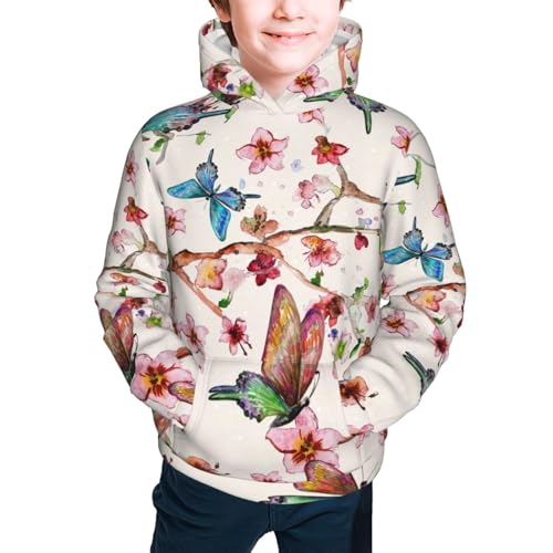 Watercolor Floral With Butterflies Kid Hoodies Boys Sweatshirts Girls Pullover with Pocket3