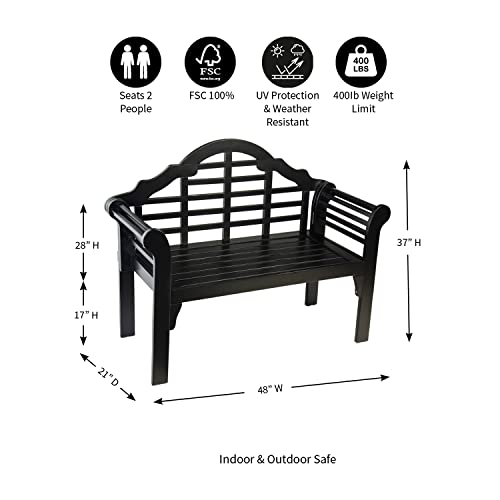 Plow & Hearth Weatherproof Lutyens Eucalyptus Wood Garden Bench | Foldable Patio Bench | Outdoor Furniture Seating for Porch Park Deck | Black - Thumbnail 3