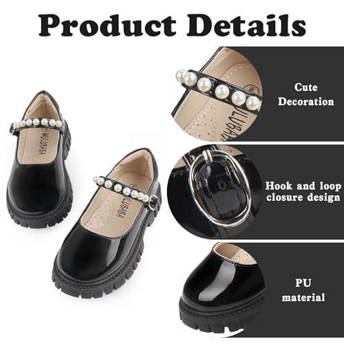 Image of Wulubaba Toddler Girl Dress Shoes Bow Black Dress School Shoes Princess Mary Jane for Toddler /Little Girl