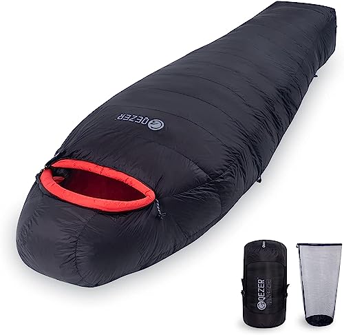 QEZER Winter Sleeping Bag for Adults, Lightweight Down Sleeping Bag -20 Degree C for Cold Weather Camping and Mountaineering Outdoor with 650 FP Duck Down (1500g down)
