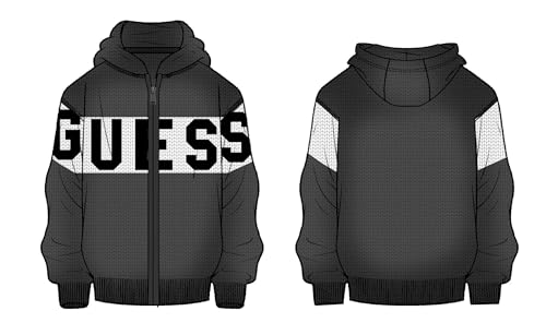 GUESS Boys' Hooded Zip UP Sweater, Jet Black
