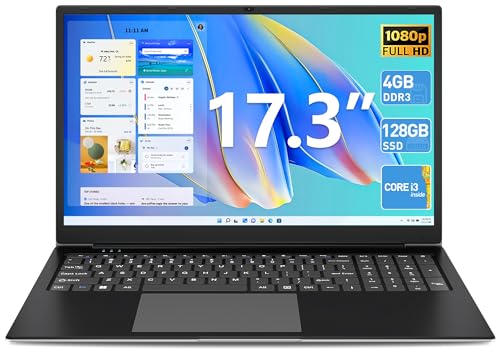 SGIN Laptop 17.3 Zoll 4GB RAM 128GB SSD ROM Notebook, Core I3, FHD IPS, USB 3.2, Bluetooth 4.2 Dual Band WiFi, Expandable Memory 512GB TF 8000mAh