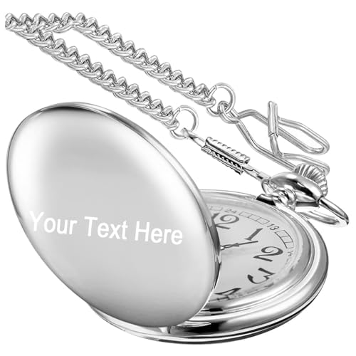 Image of Tiong Smooth Pocket Watch,Personalized Pocket Watch,Customized Watches for Men,Engraved Pocket Watches for Father's Day with Chain