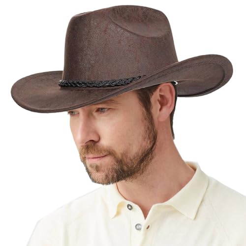 Utowo Western-Cowboy-Hat Pu-Leather Cowgirl Hat With Buckle Band Western Style Unisex Wide Brim Hats M thumb #1