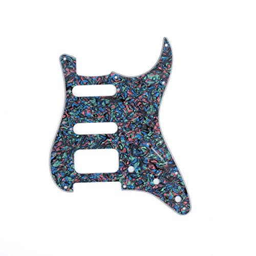 Musiclily Pro 11-Hole Round Corner HSS Guitar Strat Pickguard for USA Mexican Stratocaster 4-screw Humbucking Mounting Open Pickup, 4Ply Abalone Shell