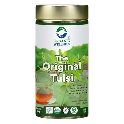 Image of Organic Wellness The Original Tulsi Herbal Tea 100g Tin | Natural Immunity Booster | Reduces Stress and Anxiety | Supports Detox and Blood Sugar Balance | Eases Joint Pain | Promotes Stomach Health