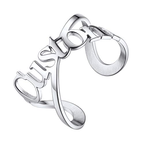 Custom4U Personalized Name Rings/Monogram Initial Ring Engraved,Gold Plated/Sterling Silver/Stainless Steel,Size Adjustable Custom Memorial Jewelry Birthday Mothers Day Gifts for Women H-Sil