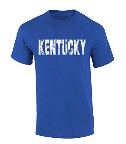 Trenz Shirt Company Men's T-Shirt Kentucky Football Team Color Blue and White Distressed Kentucky State Name Wildcat Short Sleeve - Royal Blue - X-Large