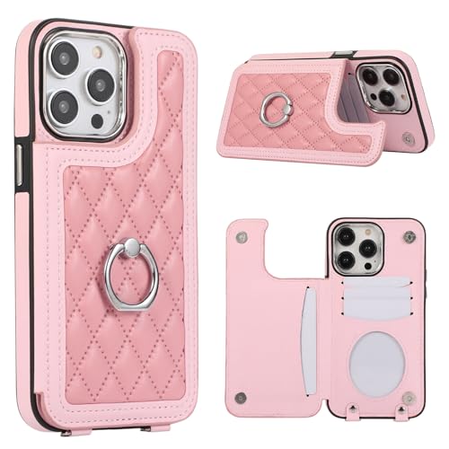 Étui portefeuille iPhone 13 Pro Max rose avec coque rigide silicone intégrée