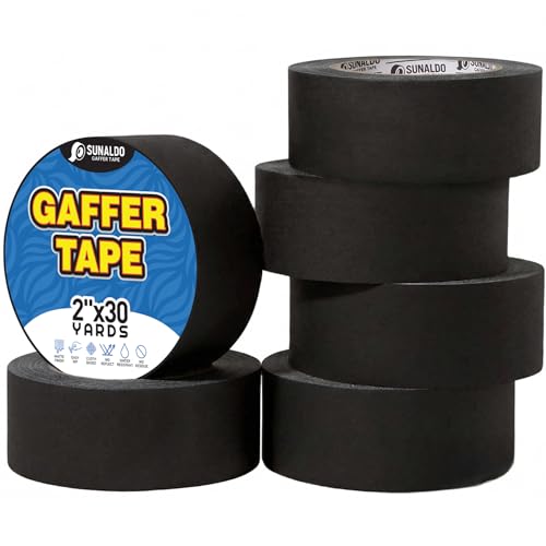 Image of Gaffers Tape Heavy Duty, Easy to Rip, Residue-Free Professional Grade Floor Tape for Electrical Cords, Matte Finish Non Reflective, Weather Resistant (6, Black, 2 inch x 30 Yards)