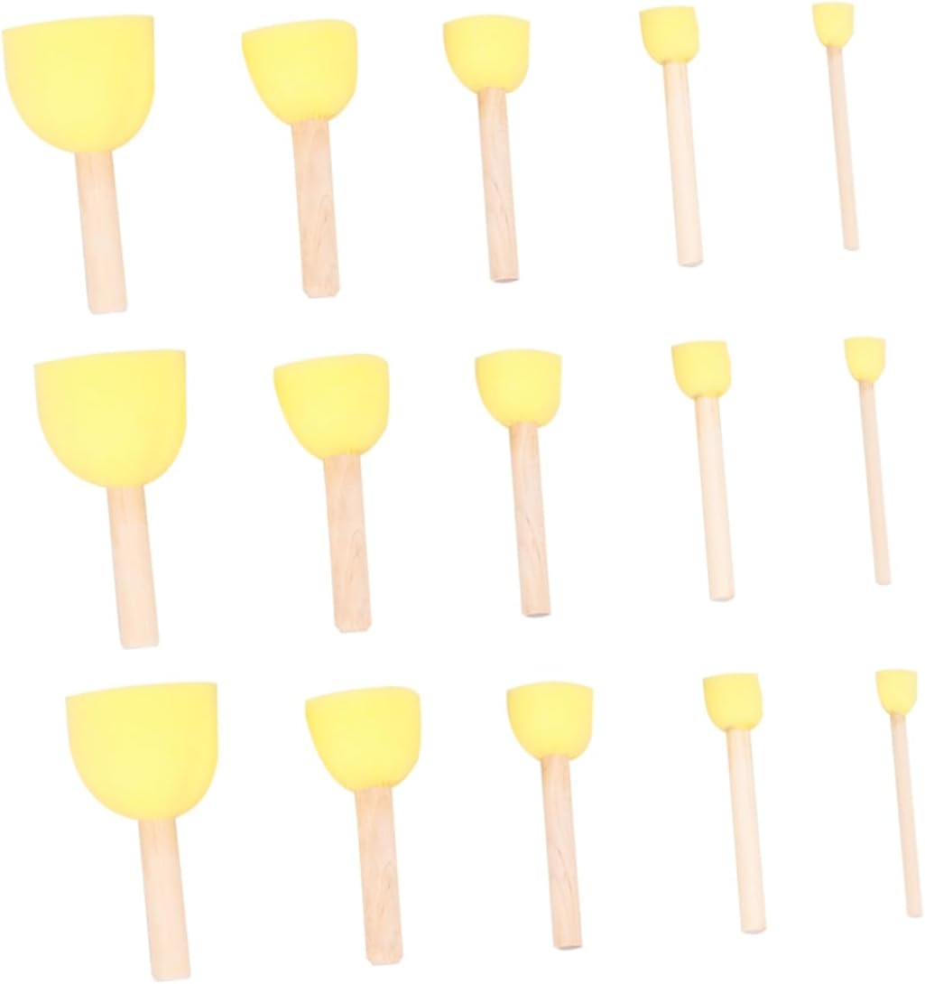 15Pcs Wooden Handle Sponge Painting Brush Set DIY Painting Accessories for Graffiti and Arts Crafts for Creative Projects and Hands Activities