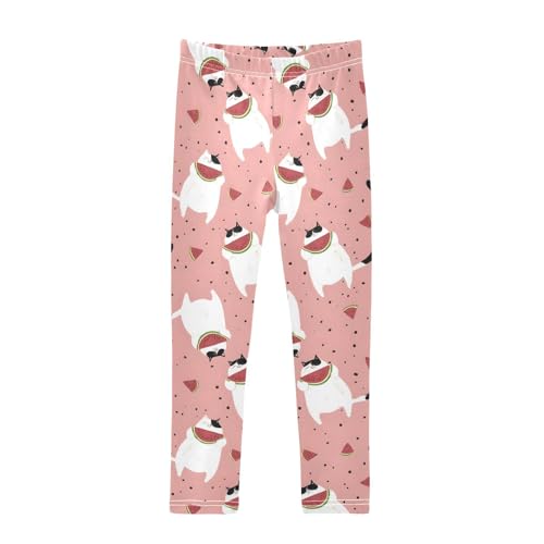 ALAZA Girls' Leggings Children's Yoga Pants Skinny Printed Dance Cat Eating Watermelon Comfortable 4T