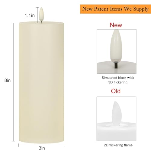 Image of ANGELLOONG Large Flameless Candles Outdoor with Timer, Waterproof 8 inchx3 inch Pillar Candles Battery Operated, 2 Pack Flickering LED Candles for Patio Decor, Lanterns Backyard