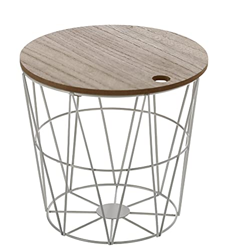 Spetebo Holz Blumenhocker mit Metall Aufbewahrungskorb - Farbe: weiß -...