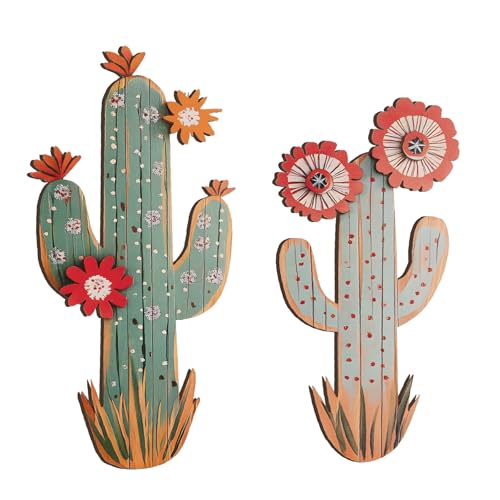 flangairy 3D Cactus Wall Decor, Set of 2 Wooden...