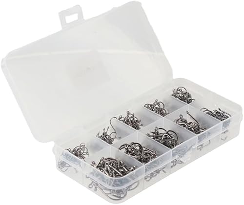500 anzuelos de pesca de alta calidad, juego de ganchos de pesca de acero al carbono, anzuelos de cebo de gusano con caja de plástico para pesca de