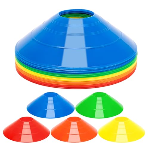 25 Pcs Pro Disc Cones – Training Cones Agility Soccer Cones with Carry Bag for Training, Soccer, Football, Basketball,Kids and other sports and games(5 colors)