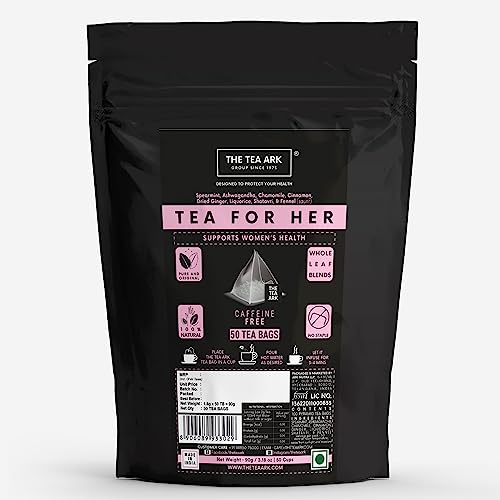 The Tea Ark Spearmint Tea for her PCOS PCOD, Herbal Tea for Women with (Shatavari & Fennel) Caffeine Free, Hormonal Balance, Reduce Unwanted Hair, Clear Acne (50 Cups),100 Grams (50 Tea Bags)