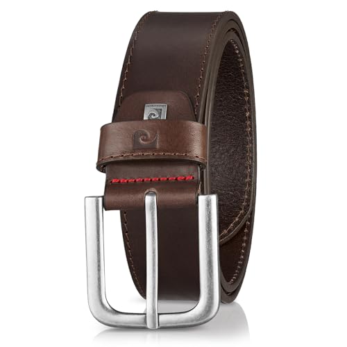 Pierre Cardin Ceinture Homme en Cuir de Vachette Pleine Fleur, 40 mm Large et 3,8 mm Fort, Ajustable, Pour Jeans, Marron, Taille 100