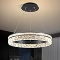 Modern LED Chandelier 1 Ring 19.7in Pendant Lighting for Kitchen Island 50W Dimmable LED Pendant Ceiling Light Black Hanging Light Fixtures with Remote for Kitchen Dining Room Bedroom Living Room