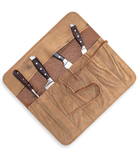 Knife Bag For Chefs–Knife Roll Bag Leather 7 Slots – Leather Knife Case Noah (Brown) #TOP1