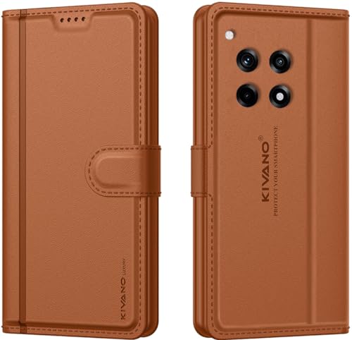 Image of KIVANO LUXE Compatible for OnePlus 12R 5G Luxury Handmade Leather Magnetic Flip Folio Case | Card Holder & Kickstand | Slim Protective Cover | Unisex - Brown