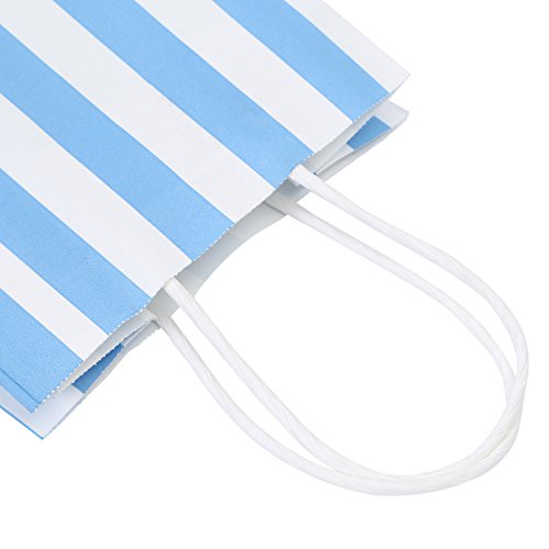 Ronvir 50Pcs Blue Bags 5.25X3.25X8 Inches Small Striped Paper Gift Bags For Party Favor, Goodie, Birthday, Baby Shower, Business, Shopping #TOP6