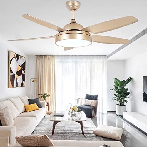 Morpholife 52" Gold Ceiling Fan With Lights Remote Control, Modern Champagne Led Chandelier Ceiling Fan Light Kit, Indoor Farmhouse Rustic Ceiling Fan With 5 Abs Blades For Living Room, Bedroom #TOP1