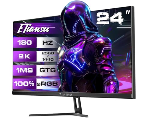 ETiansu 24 Inch 2K 1440p Gaming Monitor,QHD(2560x1440) 180Hz IPS,1ms,AMD FreeSync 100% sRGB,95% DCI-P3,Monitor with Speaker,HDMI2.0,DP1.4,VESA,Eye Saver Mode for Games and Office